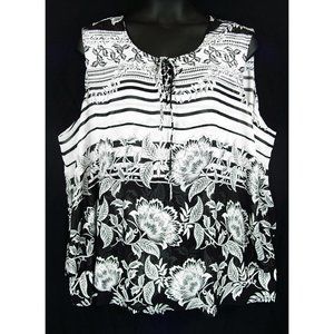 NEW Avenue 30/32 Floral Striped Layered Tank Top Black & White